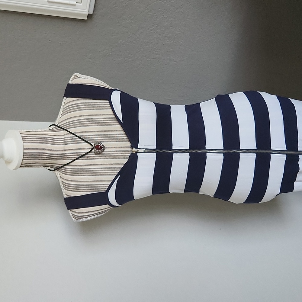 Nautical striped bodycon zipper dress cover-up